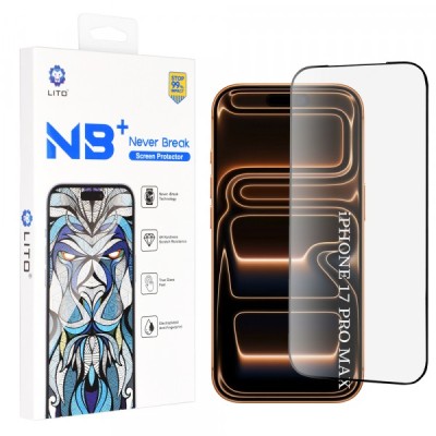 Folie de protectie Ecran Lito NB pentru Apple iPhone 17 Pro Max, Sticla Securizata, Full Glue, Neagra foto