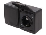 Conector alimentare AC soclu 2P PE 250VAC 16A negru murale