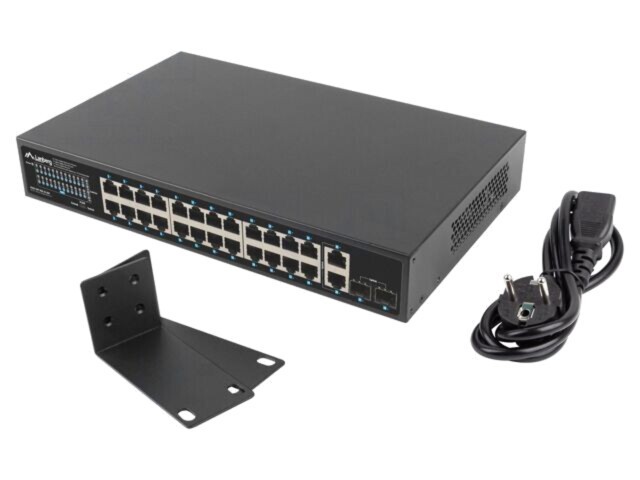 Switch Ethernet LANBERG 26 porturi RJ45 Gigabit cu alimentare IEC C14 1U rack negru