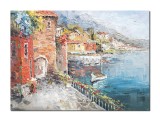 Cumpara ieftin Tablou peisaj stilizat lacul Como pictat manual, Colt de rai, 70x50cm ulei pe panza in cutit efect 3D, Magistral