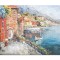 Tablou peisaj stilizat lacul Como pictat manual, Colt de rai, 70x50cm ulei pe panza in cutit efect 3D, Magistral