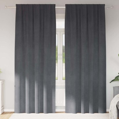 vidaXL Draperii opace cu bandă superioară, 2 buc., gri deschis, catifea foto