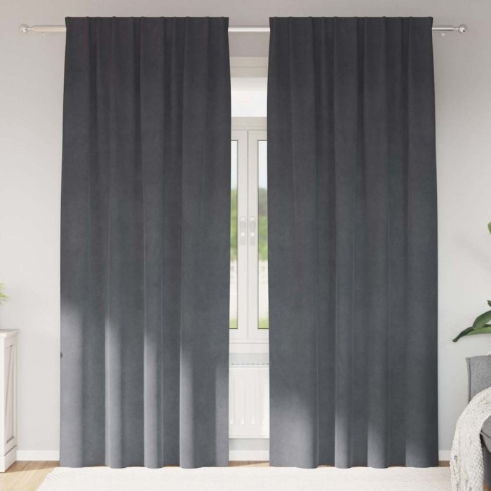 vidaXL Draperii opace cu bandă superioară, 2 buc., gri deschis, catifea
