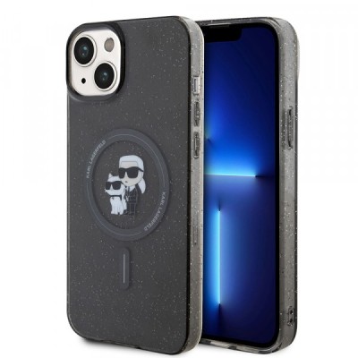 Husa MagSafe pentru Apple iPhone 15 Plus, Karl Lagerfeld, Glitter, Neagra foto
