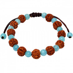 Bratara snur Rudraksha Amazonit, pietre naturale, reglabila unisex albastru