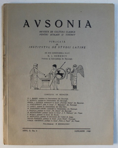 AVSONIA - REVISTA DE CULTURA CLASICA PENTRU SCOLARI SI TINERET , ANUL II , NR. 4 - IANUARIE , 1942