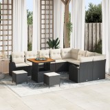 Set Canapea Grădină vidaXL 12 Piese cu Perne Negru Ratan Polimeric Acacia