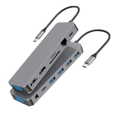 Statie de andocare, Hub 13 in 1 adaptor 4k USB Type-C, CRISTALIS SALE&amp;trade;, Multiport, 2xUSB3.0, 1xHDMI 4k, 2xMicro SD, 1xUSB2.0, 1xUSB C data, 1xUSB C PD foto