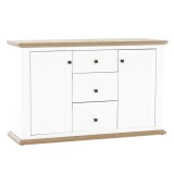 Cumpara ieftin Comoda 2 usi 3 sertare mdf alb stejar Grand Leon 140x45x87 cm