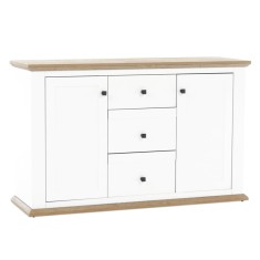 Comoda 2 usi 3 sertare mdf alb stejar Grand Leon 140x45x87 cm