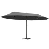 Outsunny Umbrelă Dublă pentru Grădină 455x265x238 cm, Parasolar Mare cu Manivelă Manuală, Rezistentă la Apă, Protecție Solară Gri | Aosom Romania