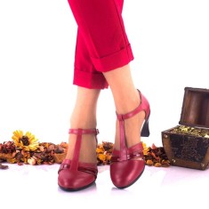 Oferta marimea, 40 - Pantofi dama din piele naturala rosu si piele naturala lacuita toc 7cm - LNA173RPL