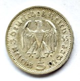 GERMANIA 5 REICHS MARK 1935 A HINDEMBURG ARGINT XF AUNC, Europa