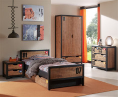 Set Mobila dormitor din lemn de pin si MDF, pentru copii 5 piese Alex Natural / Negru, 200 x 90 cm foto
