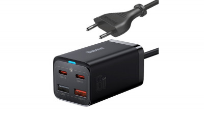 Baseus GaN3 Pro &amp;icirc;ncărcător rapid GaN 2 x USB tip C / 2 x USB 65W PD, QC4.0+, AFC + USB tip C - cablu USB tip C 1m negru (CCGP040101) foto