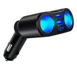 Splitter bricheta auto cu voltmetru/USB, 3,1A, 1A, 12/24V DC, 100W, 13 x 7,5 x 3,2cm, negru, Pro Cart