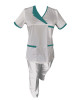 Costum Medical Pe Stil, Alb cu Elastan Cu Paspoal si Garnitură Turcoaz inchis, Model Nicoleta - 4XL, 4XL
