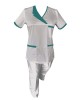 Costum Medical Pe Stil, Alb cu Elastan Cu Paspoal si Garnitură Turcoaz inchis, Model Nicoleta - 4XL, L