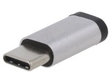 Adaptor OTG USB 2.0 Argintiu Micro USB B și USB C, Goobay