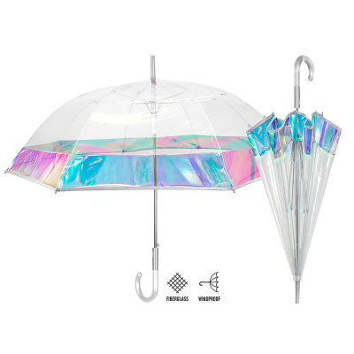 Umbrela ploaie transparenta baston cu banda irizata foto