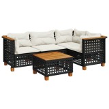 Set mobilier de gradina cu perne, 5 piese, negru, poliratan