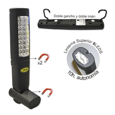 Lampa De Lucru Portabila 24+6 Leduri Dublu Magnetica. Suport Si Baza Metalica Jbm 130895 51889 foto