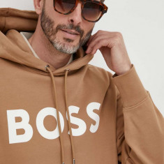 BOSS hanorac de bumbac bărbați, culoarea bej, cu glugă, imprimeu 50496661