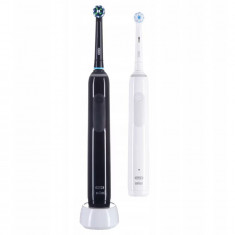 Set periuta de dinti electrica Oral-B Pro 3 3900 Duo Cross Action, Curatare 3D, 3 programe, 1 incarcator, Negru/Alb