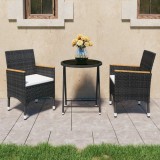 vidaXL Set mobilier bistro grădină 3 piese negru poliratan și sticlă 3058384