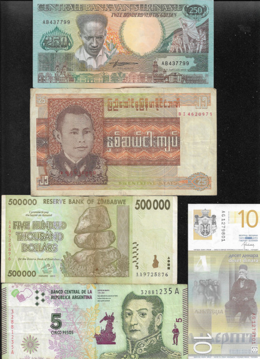 Set 5 bancnote de prin lume adunate (cele din imagini) #229