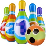 Set bowling pentru copii din spuma PU, 5 popice si minge, 3+ ani