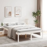 VidaXL Cadru de pat dublu 4FT6, alb, 135x190 cm, lemn masiv de pin