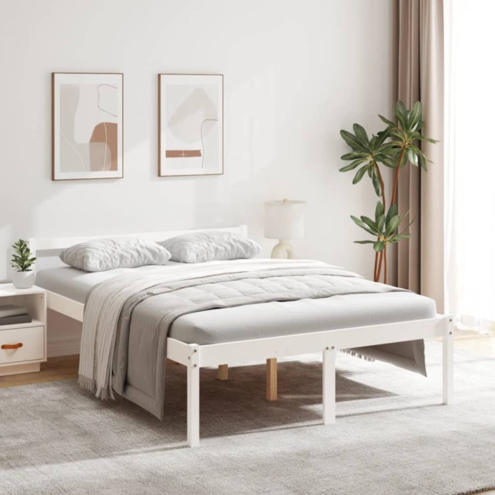 vidaXL Cadru de pat dublu 4FT6, alb, 135x190 cm, lemn masiv de pin