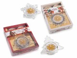 Cumpara ieftin Set 2 candele cu 2 lumanari in cutii cadou Fulg de Nea, Bradut 8,5x9x2 H