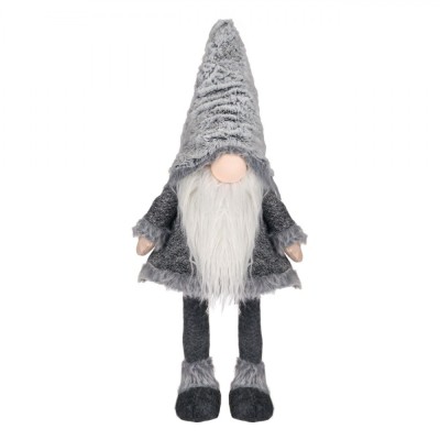 Figurină Decorativă, Gnome de Crăciun, Mișcare, Căciulă Gri Blană, &amp;Icirc;nălțime 70 cm foto