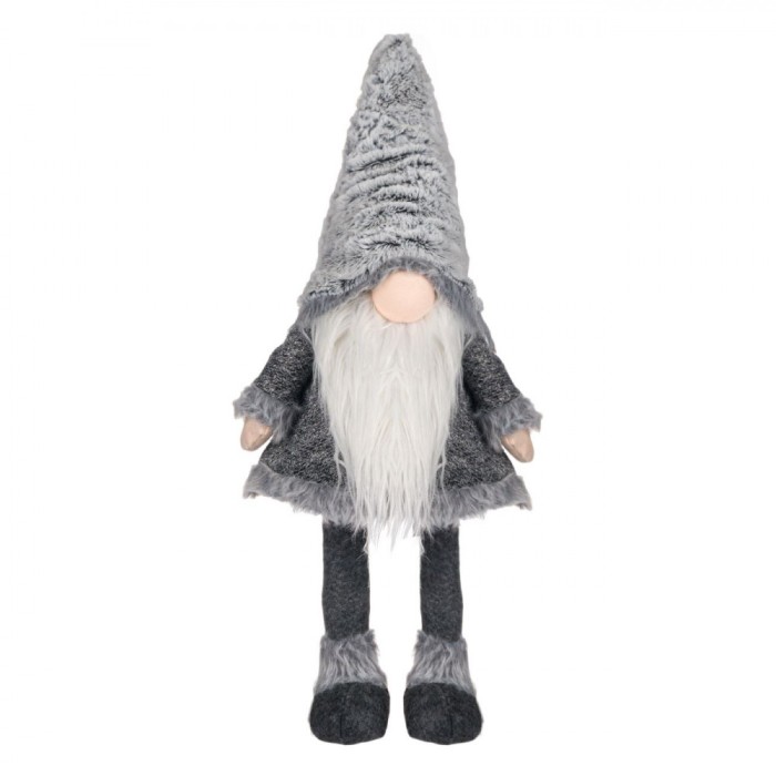 Figurină Decorativă, Gnome de Crăciun, Mișcare, Căciulă Gri Blană, &Icirc;nălțime 70 cm