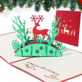 Felicitare 3D pentru Craciun, carton, alb/verde/rosu, 15 x 15 cm