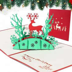 Felicitare 3D pentru Craciun, carton, alb/verde/rosu, 15 x 15 cm