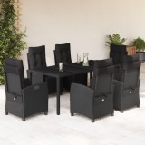 VidaXL Set mobilier de grădină cu perne, 7 piese, negru, poliratan