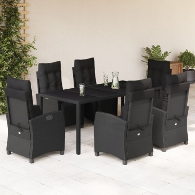 vidaXL Set mobilier de grădină cu perne, 7 piese, negru, poliratan 3212892 foto