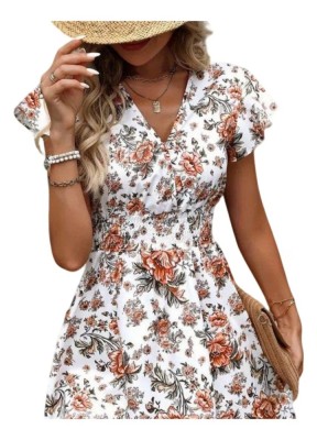 Rochie mini alba cu maneci fluturand L-XL foto