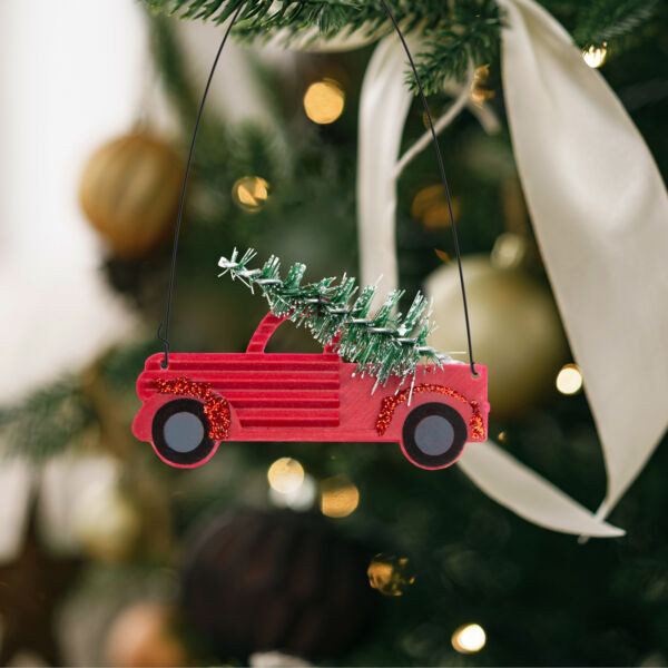 Ornament pom de Crăciun - mașină mică agățată - 10 x 7 cm - 4 buc / pachet