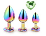 Set 3 Dopuri Rainbow Buttplug, Heart Shape, Piatra Verde Deschis, Guilty Toys