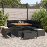 Set canapea pentru grădină cu 8 piese și perne Ratan Poli Negru Acacia, Canapea pentru grădină cu 2 locuri și depozitare &amp; perne Ratan Poli Negru, Set, vidaXL