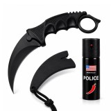 Cumpara ieftin Set cutit karambit si spray paralizant chili DEPOX&reg;, 19 cm/60 ml, Negru