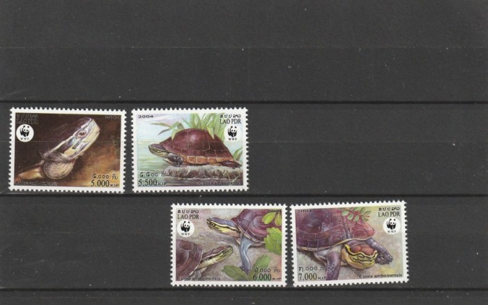Laos 2004 - Fauna , WWF , Testoase , serie 4 valori , dantelate , MNH , Mi.1927-1930