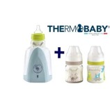 Pachet Incalzitor + Set 2 biberoane sticla gat larg 120ml Thermobaby
