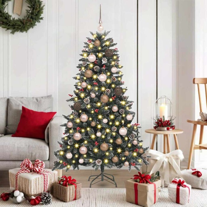 vidaXL BraddeCrăciunartificial cu lumini cu bandă LED Verde 150cm PVC