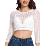 Bluză Dirndl pentru femei cu dantelă, bluză tradițională &ndash; bluză elegantă cu m&acirc;neci de 3/4 &icirc;n alb/negru pentru Oktoberfest și sărbători tradiționale,