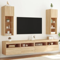 vidaXL Comode TV cu lumini LED, 2 buc., stejar sonoma, 30,5x30x90 cm 837006
